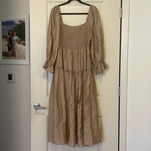 NWT Boho Brown creme colored midi ruffle flowy dress
